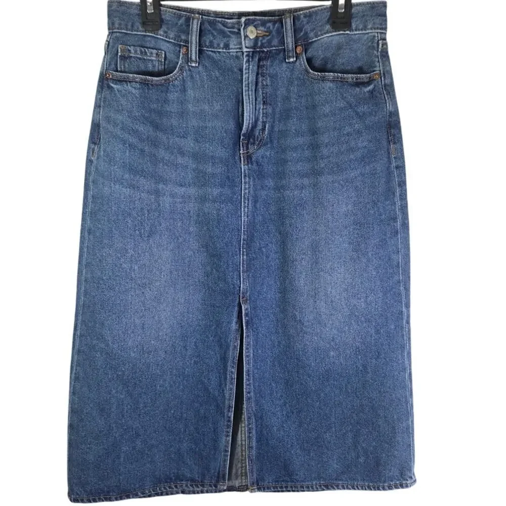 Old Navy Denim front slit‎ pencil skirt secret smooth pocket size 10